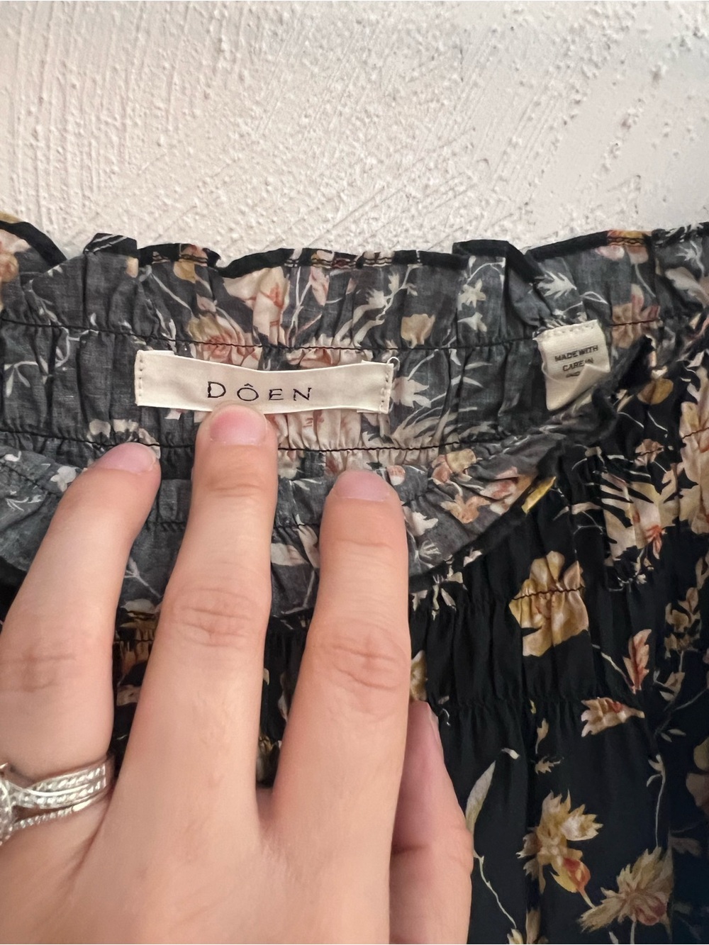 Doen Black Floral Smocked Mini Dress with Pink & Cream Blooms - Picture 4 of 6
